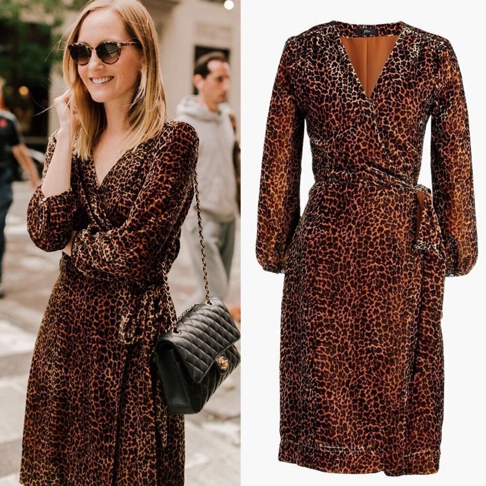 J Crew Leopard Print velvet wrap dress size 2